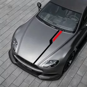   Set sticker autoadeziv Tuning in doua culori, model "Hood Stripes V3", dimensiune 130 x 10 cm, culoare Negru + Rosu