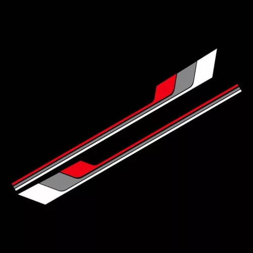 2 db-os öntapadós Tuning matrica szett, "Racing Stripes V2" modell, 180 x 16,5 cm méret, fehér + szürke + piros szín