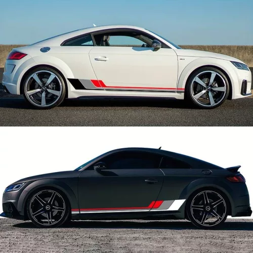 2 db-os öntapadós tuning matrica szett, "Racing Stripes V2" modell, 180 x 16,5 cm méret, fekete + szürke + piros szín