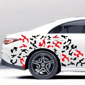   2 db öntapadós Tuning matrica szett két színben, "Paint Stains" modell, méret 97 x 47 cm, szín fekete + piros