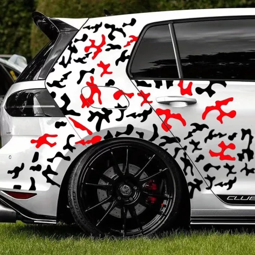 2 db öntapadós Tuning matrica szett két színben, "Paint Stains" modell, méret 97 x 47 cm, szín fekete + piros