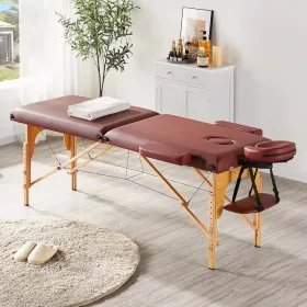   Összecsukható masszázsasztal, 2 zónás, fa váz, 5 cm-es habszivacs, magasság 55-76 cm, eko bőr, méretek 60x213 cm, bordó szín