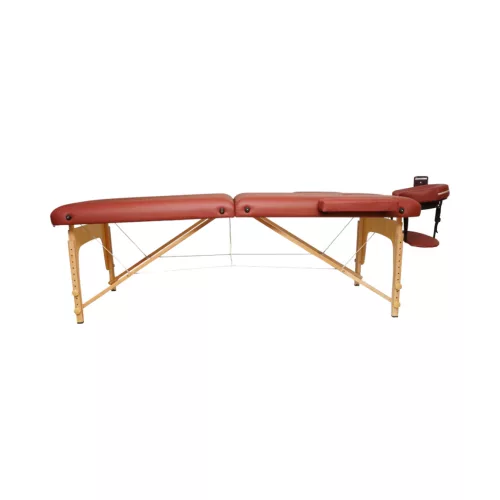 Skladací masážny stôl, 2 zóny, drevený rám, 5 cm pena, výška 55-76 cm, eko koža, rozmery 60x213 cm, bordová farba