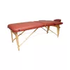 Összecsukható masszázsasztal, 2 zónás, fa váz, 5 cm-es habszivacs, magasság 55-76 cm, eko bőr, méretek 60x213 cm, bordó szín