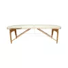 Skladací masážny stôl, 2 zóny, drevený rám, 5 cm pena, výška 55-76 cm, eko koža, rozmery 60x213 cm, krémová farba