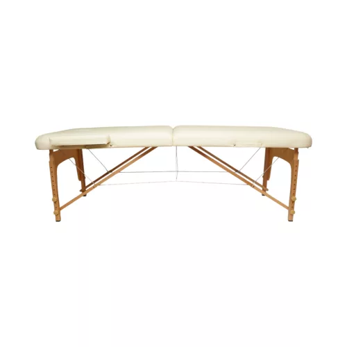 Skladací masážny stôl, 2 zóny, drevený rám, 5 cm pena, výška 55-76 cm, eko koža, rozmery 60x213 cm, krémová farba