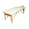 Összecsukható masszázsasztal, 2 zónás, fa váz, 5 cm-es habszivacs, magasság 55-76 cm, eko bőr, méretek 60x213 cm, krémszínű
