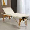 Összecsukható masszázsasztal, 3 zónás, fa váz, 5 cm-es habszivacs, magasság 55-76 cm, eko bőr, méretek 60x213 cm, krémszínű