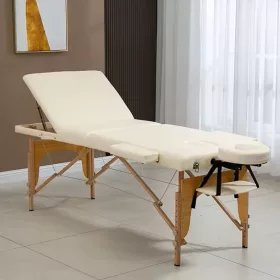   Összecsukható masszázsasztal, 3 zónás, fa váz, 5 cm-es habszivacs, magasság 55-76 cm, eko bőr, méretek 60x213 cm, krémszínű