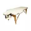 Összecsukható masszázsasztal, 3 zónás, fa váz, 5 cm-es habszivacs, magasság 55-76 cm, eko bőr, méretek 60x213 cm, krémszínű