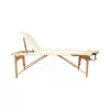 Összecsukható masszázsasztal, 3 zónás, fa váz, 5 cm-es habszivacs, magasság 55-76 cm, eko bőr, méretek 60x213 cm, krémszínű