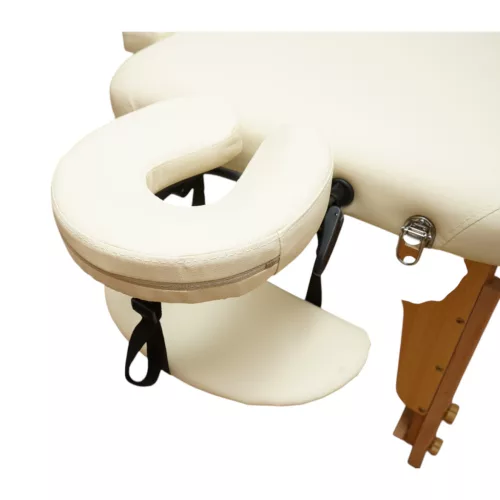 Skladací masážny stôl, 3 zóny, drevený rám, 5 cm pena, výška 55-76 cm, eko koža, rozmery 60x213 cm, krémová farba