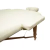 Összecsukható masszázsasztal, 3 zónás, fa váz, 5 cm-es habszivacs, magasság 55-76 cm, eko bőr, méretek 60x213 cm, krémszínű