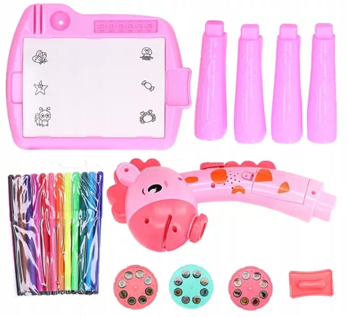 Masa Muzicala de Desen pentru copii cu Proiector, model Girafa, culoare Roz, 24 imagini, AVX-WT-222-2-PINK-GIRAFFE