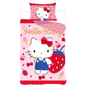   Hello Kitty Strawberry gyerek, ovis ágyneműhuzat 100×135 cm, 40×60 cm