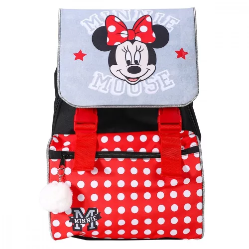 Disney Minnie Schultasche, grau, mit Bommel, 42 cm