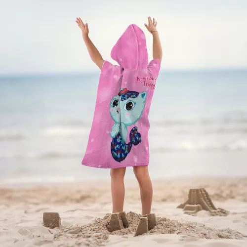 Gabis Puppenhaus Rosa Strandtuch-Poncho 50x115 cm