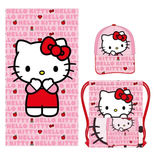Hello Kitty Apple törölköző, tornazsák, baseball sapka szett