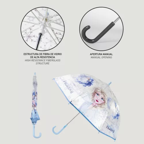 Disney Frozen Eiskönigin Kinder-Regenschirm, transparent, Ø71 cm