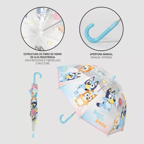 Transparenter Kinderregenschirm von Bluey Bingo, Ø 71 cm