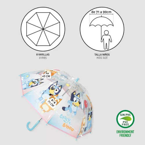 Transparenter Kinderregenschirm von Bluey Bingo, Ø 71 cm