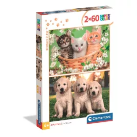 Tierbrüder im Fell 2x60-teiliges Puzzle Clementoni