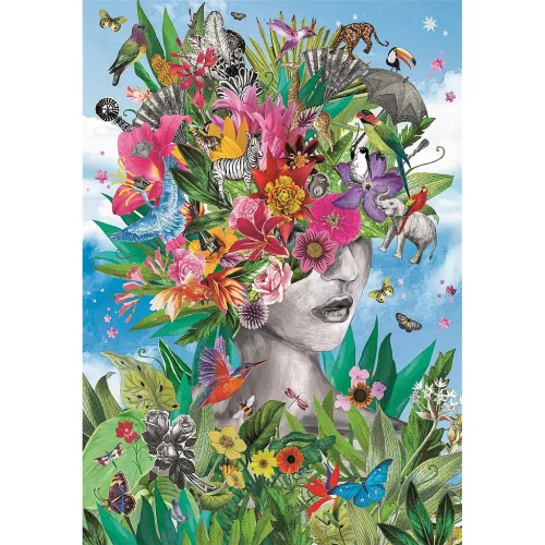 Clementoni - Kompaktné puzzle Blooming Thoughts Head in Jungle, 500 dielikov