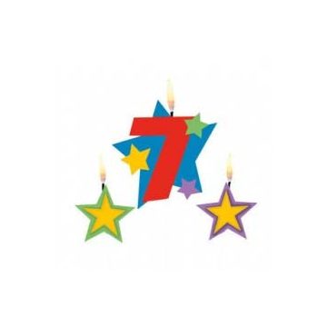 Színes 7-es számgyertya csillagokkal