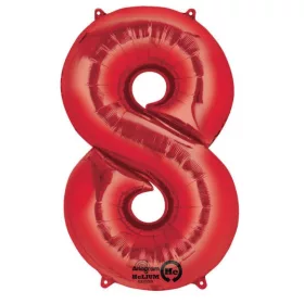 Bunter roter Riesen-Folienballon mit der Zahl 8, 86 x 53 cm
