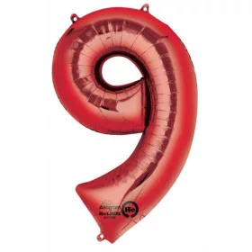 Bunter roter Riesen-Folienballon mit der Zahl 9, 86 x 55 cm