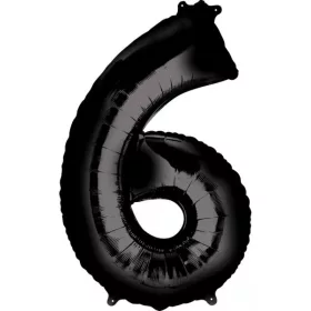 Fekete Black óriás szám fólia lufi 6-os, 86x55 cm
