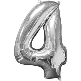 Silberner Folienballon mit der Zahl 4, 66 x 45 cm