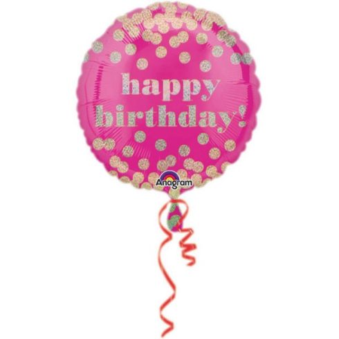 Happy Birthday Pink Dotty fólia lufi 43 cm