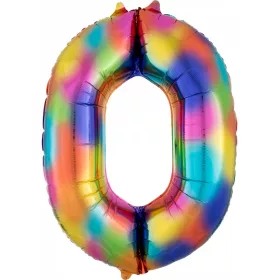   Bunter Regenbogen-Riesenfolienballon mit der Zahl 0, 88 x 63 cm