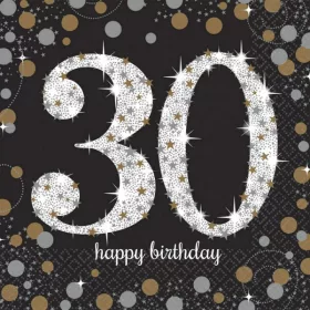 Happy Birthday 30 Goldene Servietten, 16 Stück, 33 x 33 cm