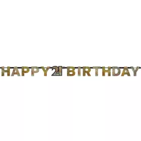 Goldenes Hologramm-Schild „Happy Birthday 21“, 213 cm