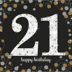   Alles Gute zum 21. Geburtstag! Goldene Servietten, 16 Stück, 33 x 33 cm