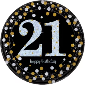   Alles Gute zum 21. Geburtstag! Goldener Pappteller, 8 Stück, 23 cm