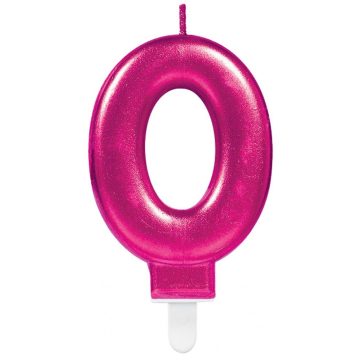 Rózsaszín Pink számgyertya, tortagyertya 0-ás