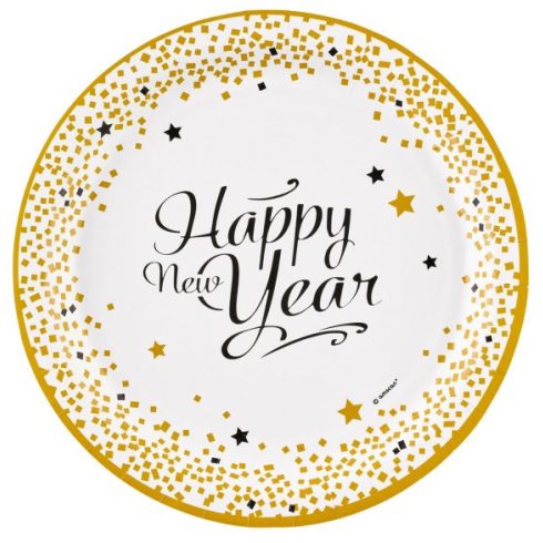Happy New Year Golden Wishes papírtányér 8 db-os 23 cm