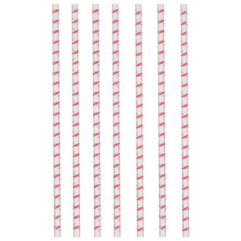 Flamingó Pink papír szívószál, 12 db-os szett