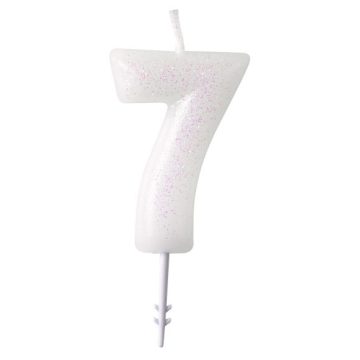 White, Fehér csillámos gyertya 7-es 6,5 cm