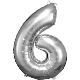 Ezüst Silver óriás szám fólia lufi 6-os, 86x58 cm