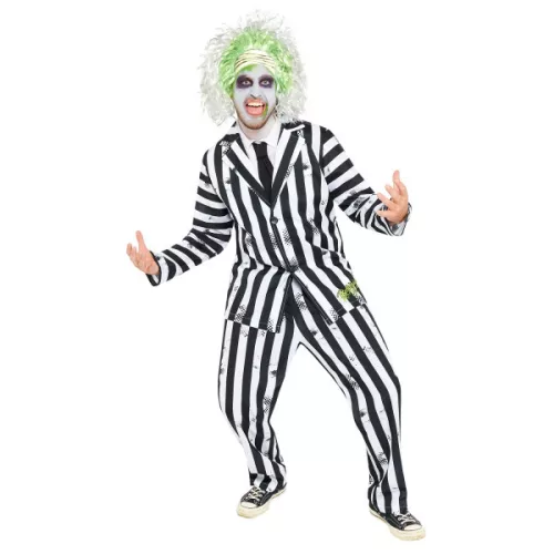 Beetlejuice-Kostüm, gestreift, für Erwachsene, Größe M/L
