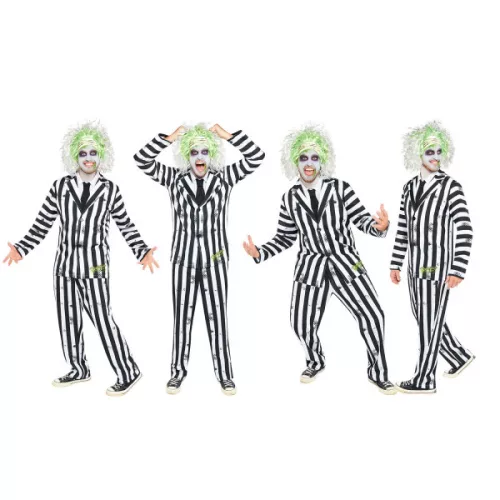Beetlejuice gestreiftes Erwachsenenkostüm XL