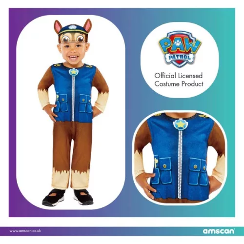 Kostým šteniatka Paw Patrol Chase modrý, 18-24 mesiacov