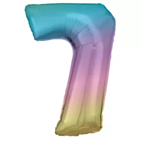   Farebný pastelový dúhový obrovský fóliový balón s číslom 7, 83 cm