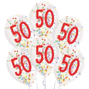   Happy Birthday 50 Droplets konfettivel töltött léggömb, lufi 6 db-os 11 inch (27,5 cm)