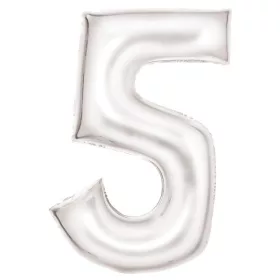 Fehér Lustre White 5-ös szám fólia lufi 86 cm