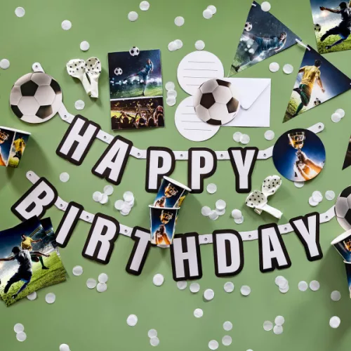 Papierová ceduľa s motívom futbalu Kick It Happy Birthday 180 cm
